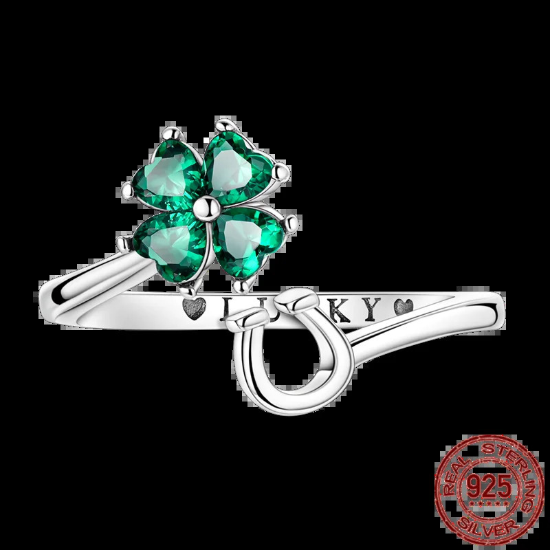 VAMO 925 Sterling Silver CZ Zircon Rings Clover Horseshoe Open Woman Rings Sparkling Wedding Rings For Women Jewelry Anniversary 250121