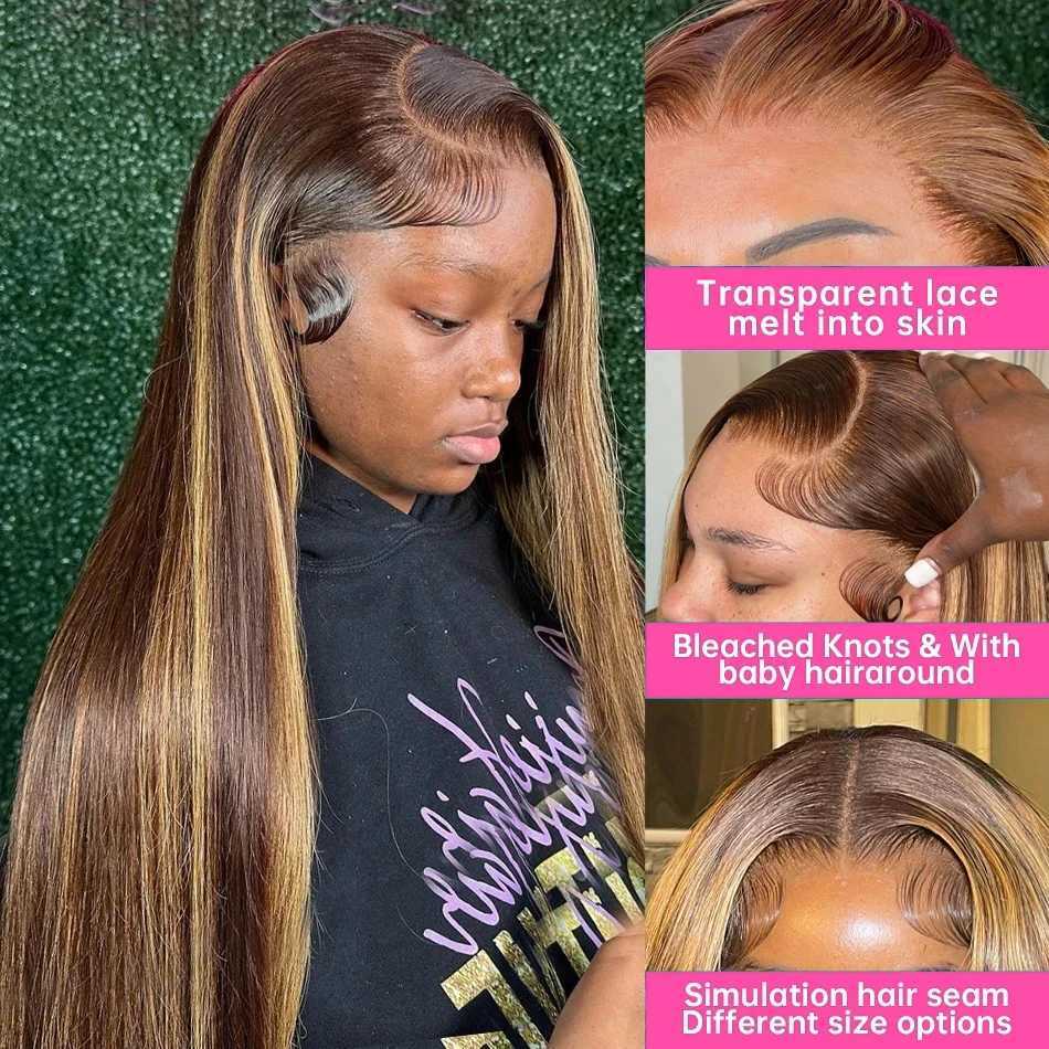 Highlight 4/27 StraightBundles With Frontal 13x4 Lace Hair Extension Brazilian Remy Hair Weaves Bundles With Clo Human HairXJ250120