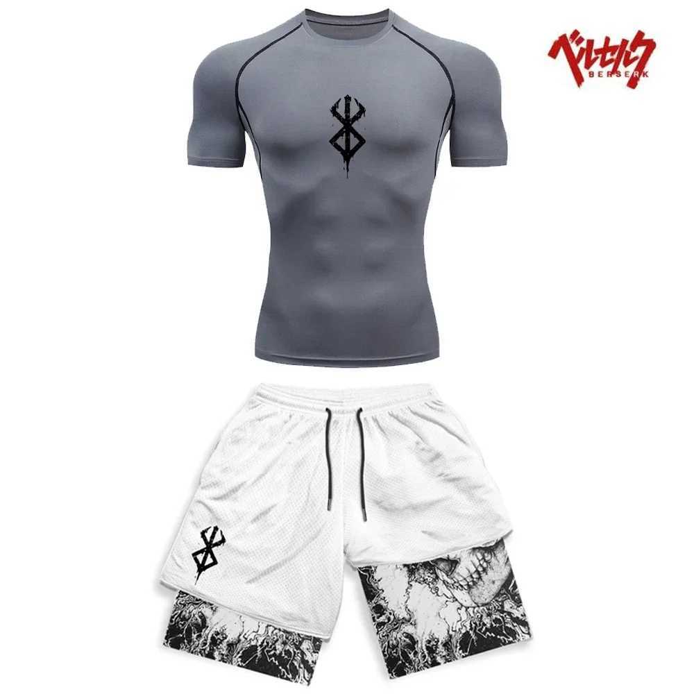 Anime Berserk Compression Set Fitness Suit for Men Quick Dry Compression Shirt+Gym Shorts Running Workout Summer Sportswear X2501291
