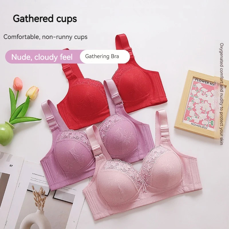 large size womens bra push up lace without steel ring comfortable breathable adjustable ladies underwear 250122