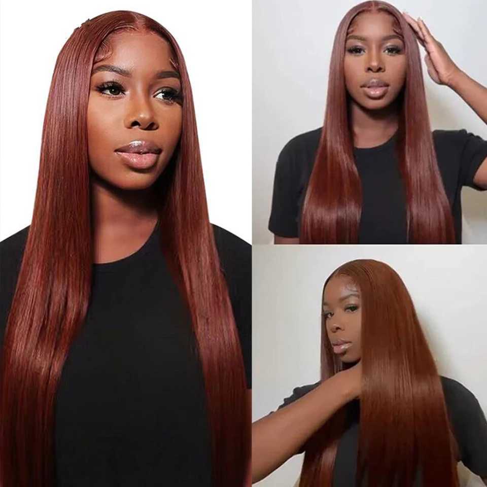 #33 Auburn Reddish Brown Colored Bone Straight Human Hair Bundles with Clo 4x4 Lace Clo With Bundles and Frontal RemyXJ250120