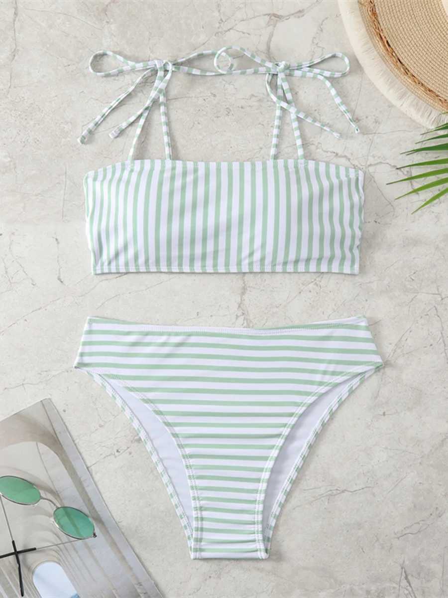 2024 Striped Strappy Two Piece Bikini Swimsuit Women Swimwear Fe Bathers Bathing Swimming Swim Suit BeachwearXJ250120