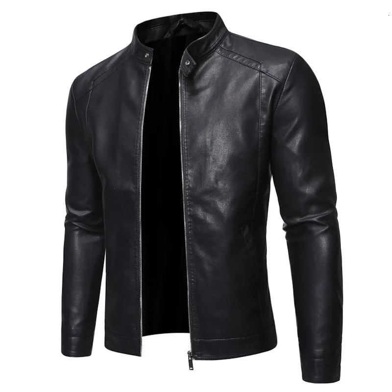 Mens standing collar leather jacket autumn oversized slim motorcycle cycling suit winter thickened PU leather work clothes 250120