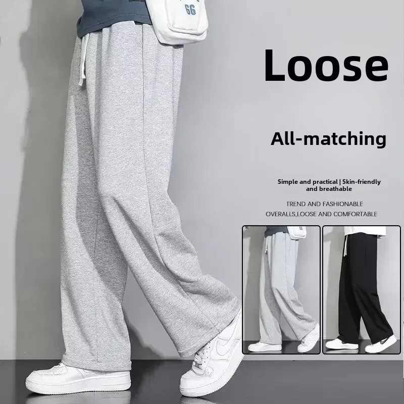 Mens Grey Loosefit Straightleg Casual Pants Summer Lightweight Draped Wideleg Sweatpants For Men Comfortable Long 250113