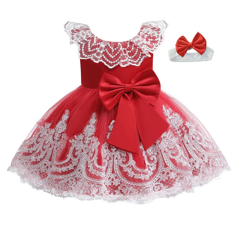 Baby Girls Lace Bow Baptism Dress born Princess Birthday Custume Sleeveless Tutu Toddler Christening Kids Dresses for 250117