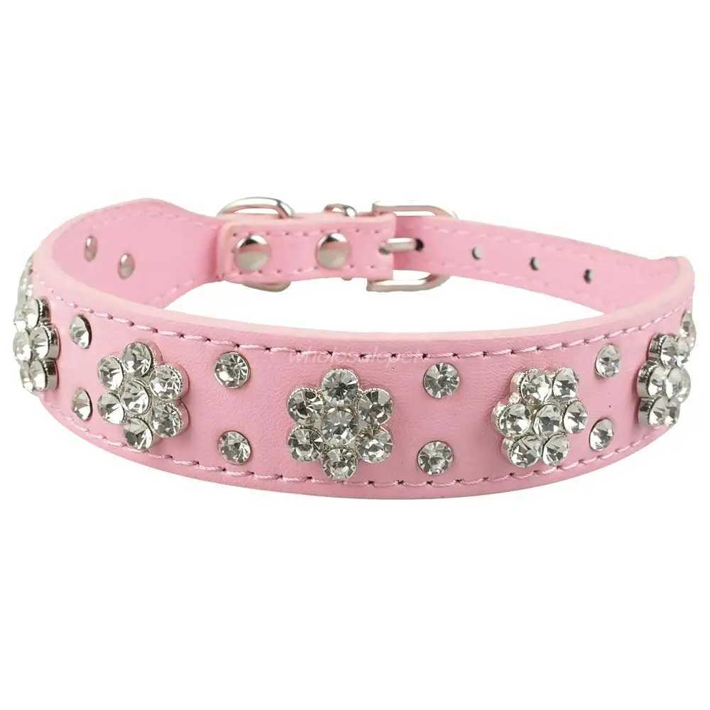 Didog Rhinestone Dog Collar Diamond Leather Pet Puppy Necklace Bling Crystal Studded Cat Collars Pink Red For Small Medium Dogs X250129