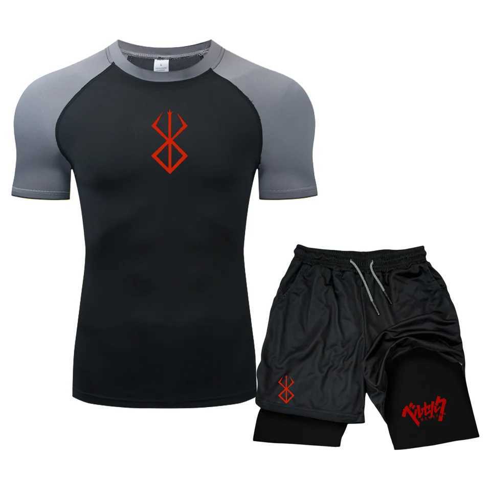 Mens Compression Sportswear Suit Gym Short Sleeved T-Shirt Sports Set Goku 2Pcs Workout Jogging Shorts 2 in 1 Fitness Tracksuit X250129
