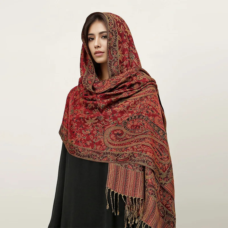 Paisley Pashmina Shawl Scarf Women Jacquard Cashew Printed Scarves Borders Female Tassel Travel Blanket Wraps Ethnic Shawls 250120