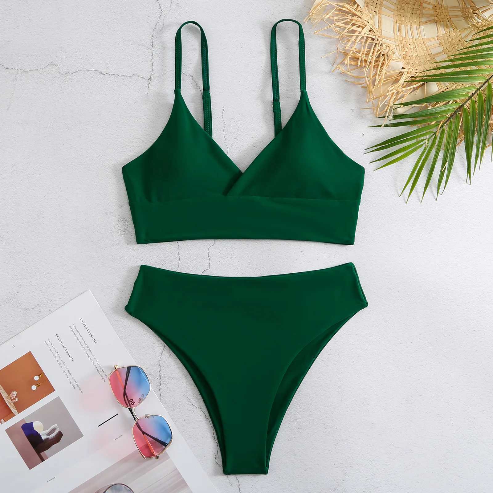 High Waist Bikinis 2023 Women Solid Strape Swimsuit Fe Padded Swimwear Bathers Bathing Swimming Swim Suit Summer BeachwearXJ250120