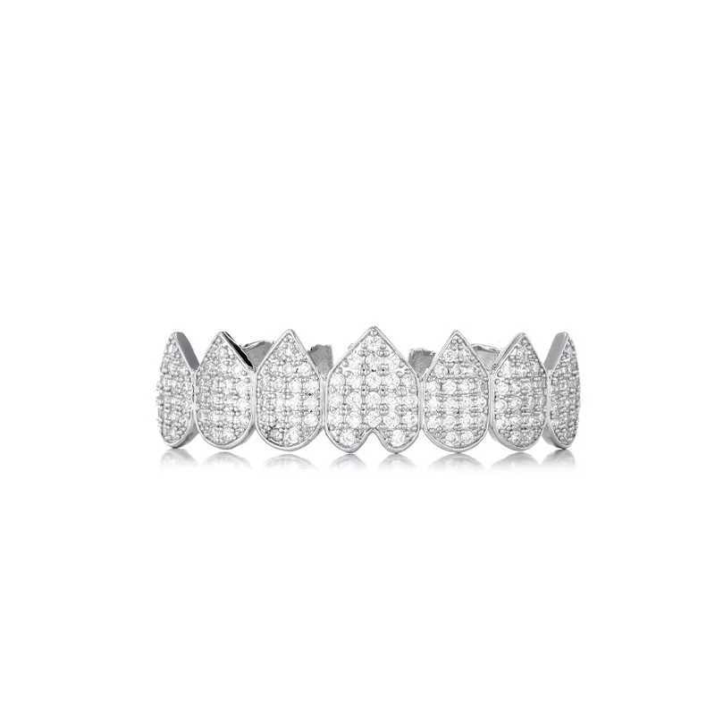 Rock CZ Teeth Grillz Caps Cubic Zircon Iced Out Micro Pave Top Bottom Charm Grills For Men Women Hip Hop Jewelry CosplayXJ250114