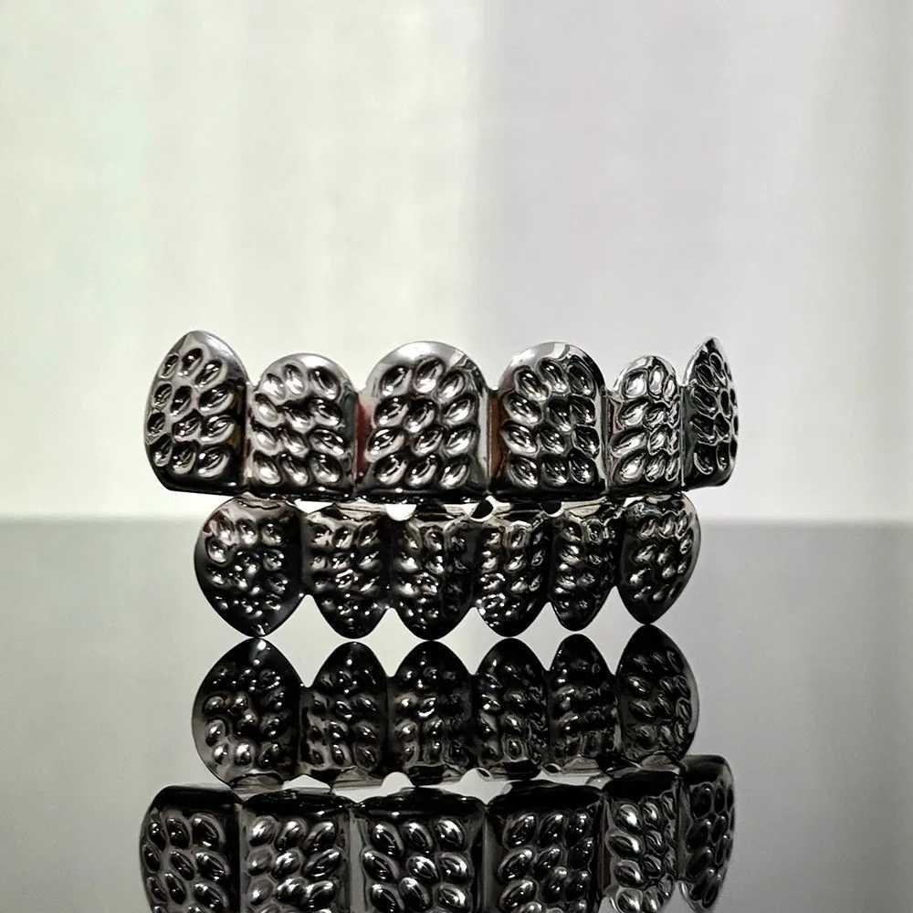 RACHELZ 6/6 Gold Silver Color Carving Patterns Teeth Grillz Braces Hip Hop Glossy Tooth Caps For Women Men Jewelry Dental GrillsXJ250114