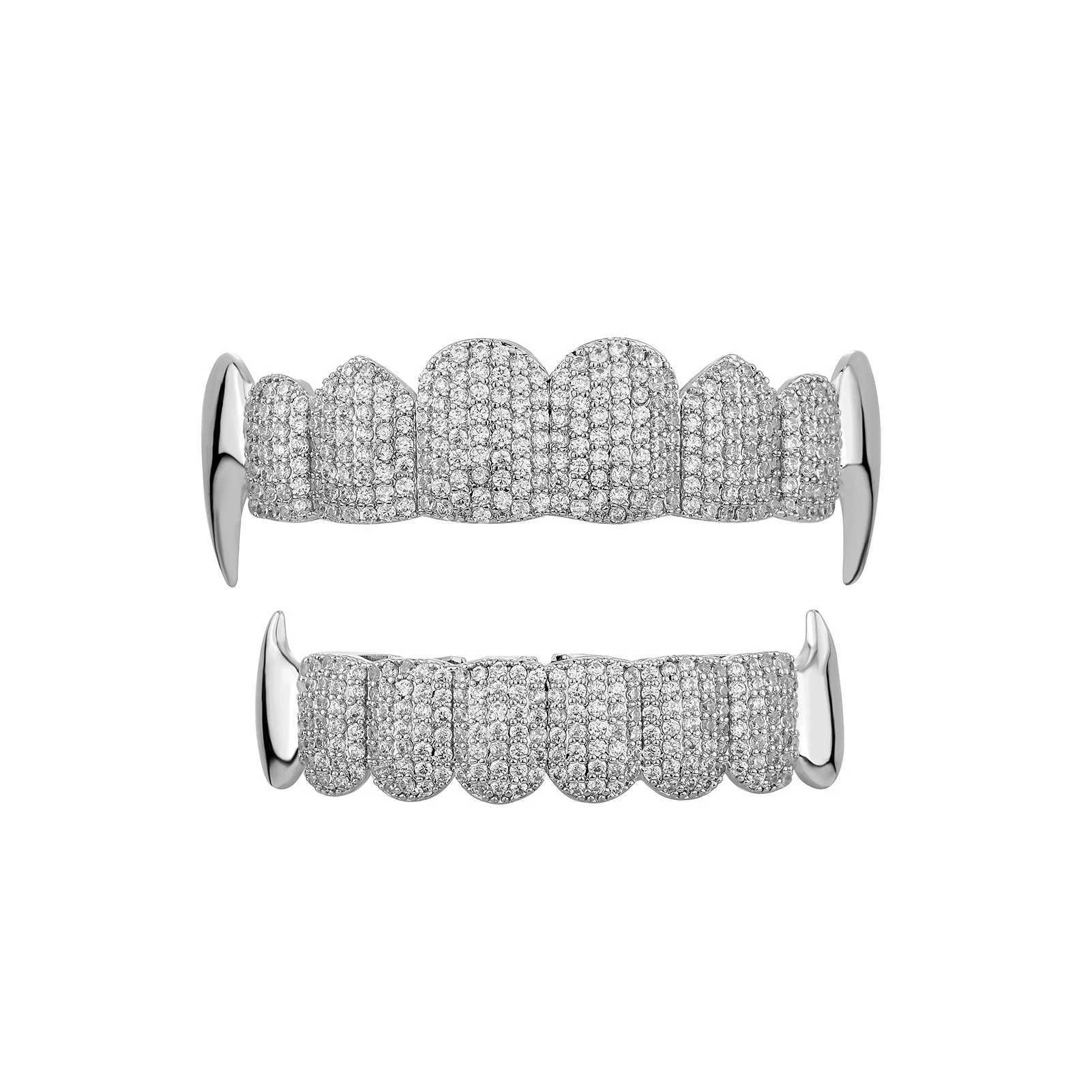 Punk Baguette Stone Hip Hop Teeth Grillz Top Bottom Grills Iced Out Cubic Zricon Teeth Caps Cosplay Party Rapper JewelryXJ250114