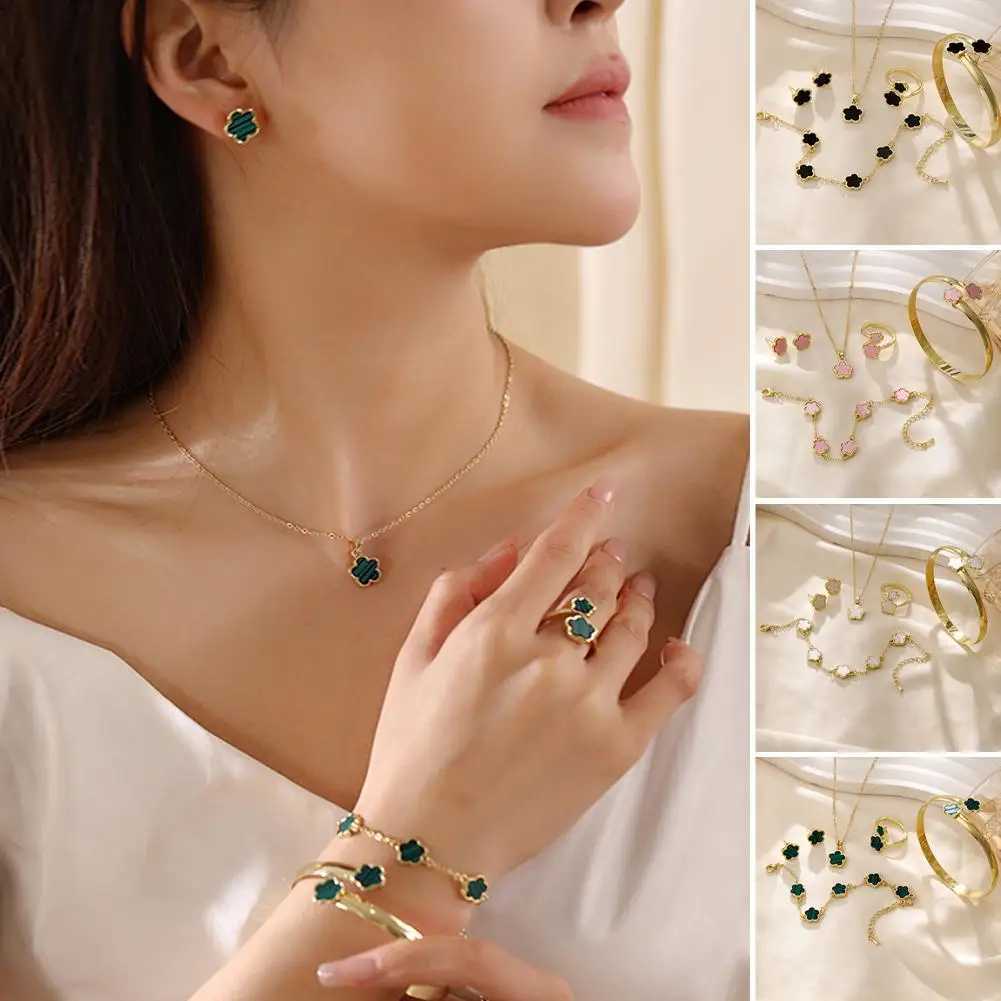 5pcs/set Luxury Quality Jewelry Sets Plum Bloss Plant Five Leaf Flower Wens Earrings Rings Bracelet Necklace Bangles Gift X250129