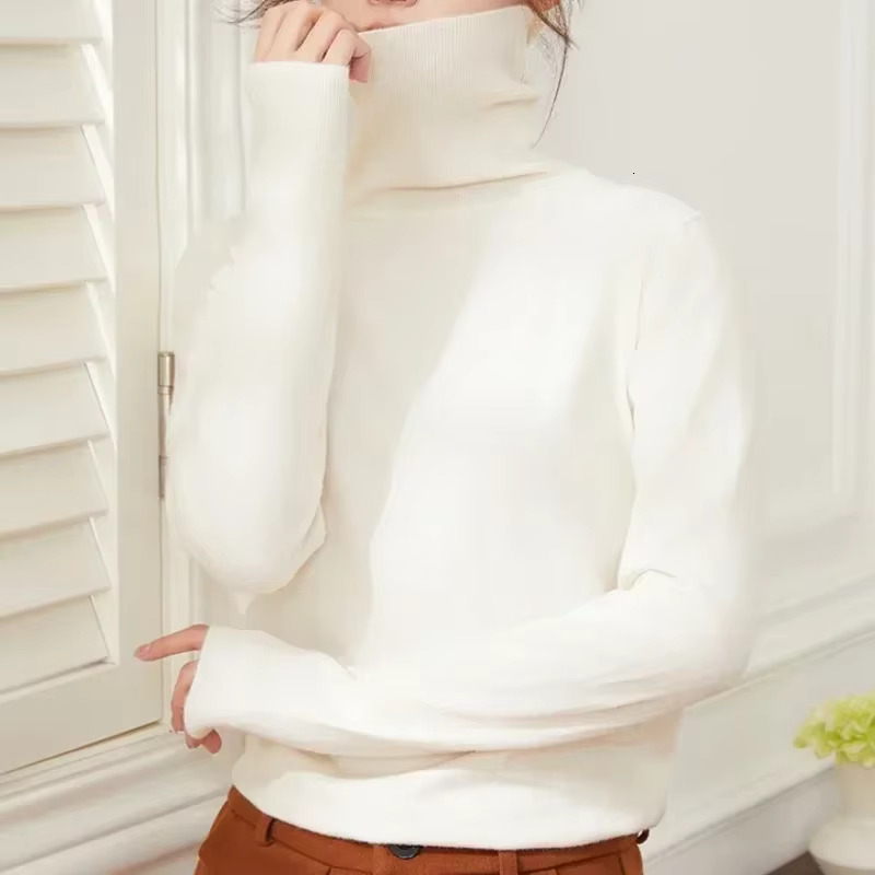 Autumn Winter Half High Neck For Women Sweater Vintage Basic Solid Knitted Tops Casual Slim Pullover Sweaters