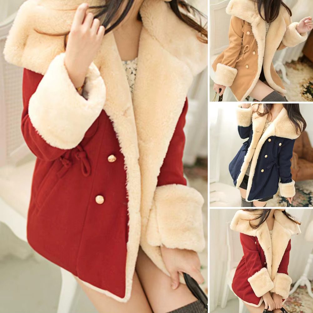 Chic Women Slim Fit Contrast Color Cardigan Lady Winter Coat Thermal