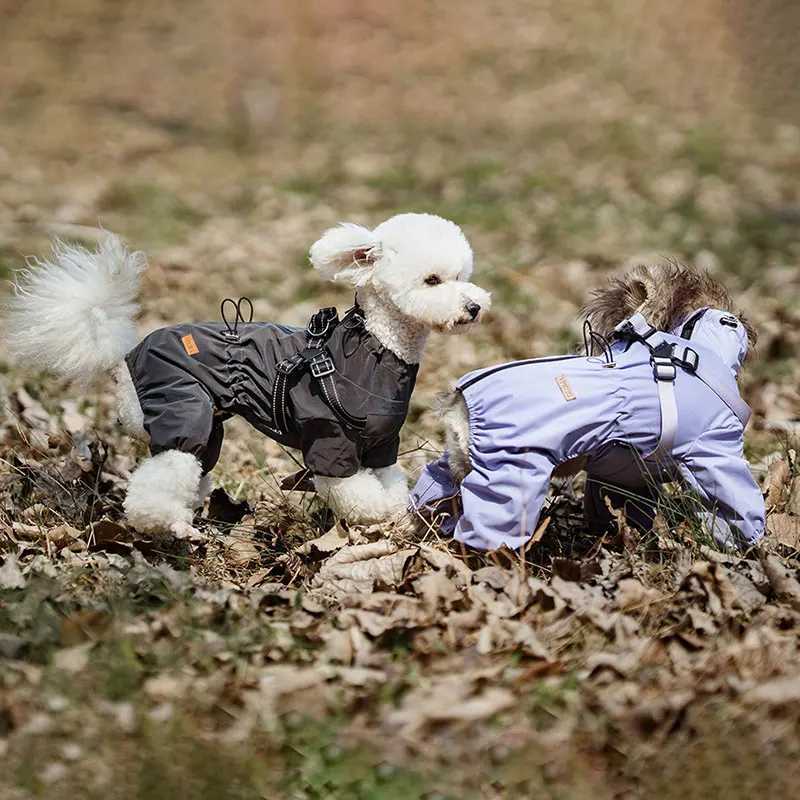 Dog Raincoat With Harness Waterproof Jacket for Small Dogs Adjustable Reflective Dog Rain Overalls Four legged raincoat Pet RainXJ250121