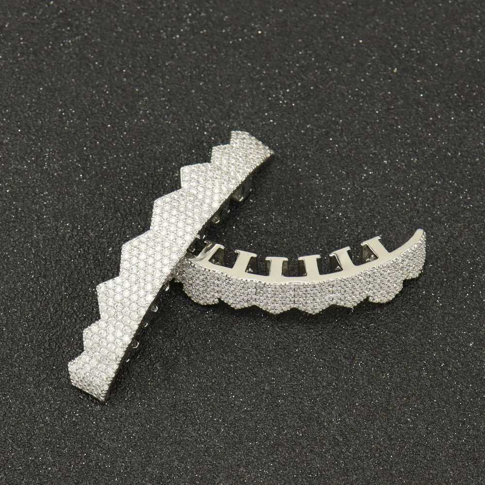 1set Hip Hop Full Iced Out Long Teeth Grillz Gold Plated Dental Grills Rock Tooth Grillz Caps Crystal Teeth Caps Halloween GiftXJ250114