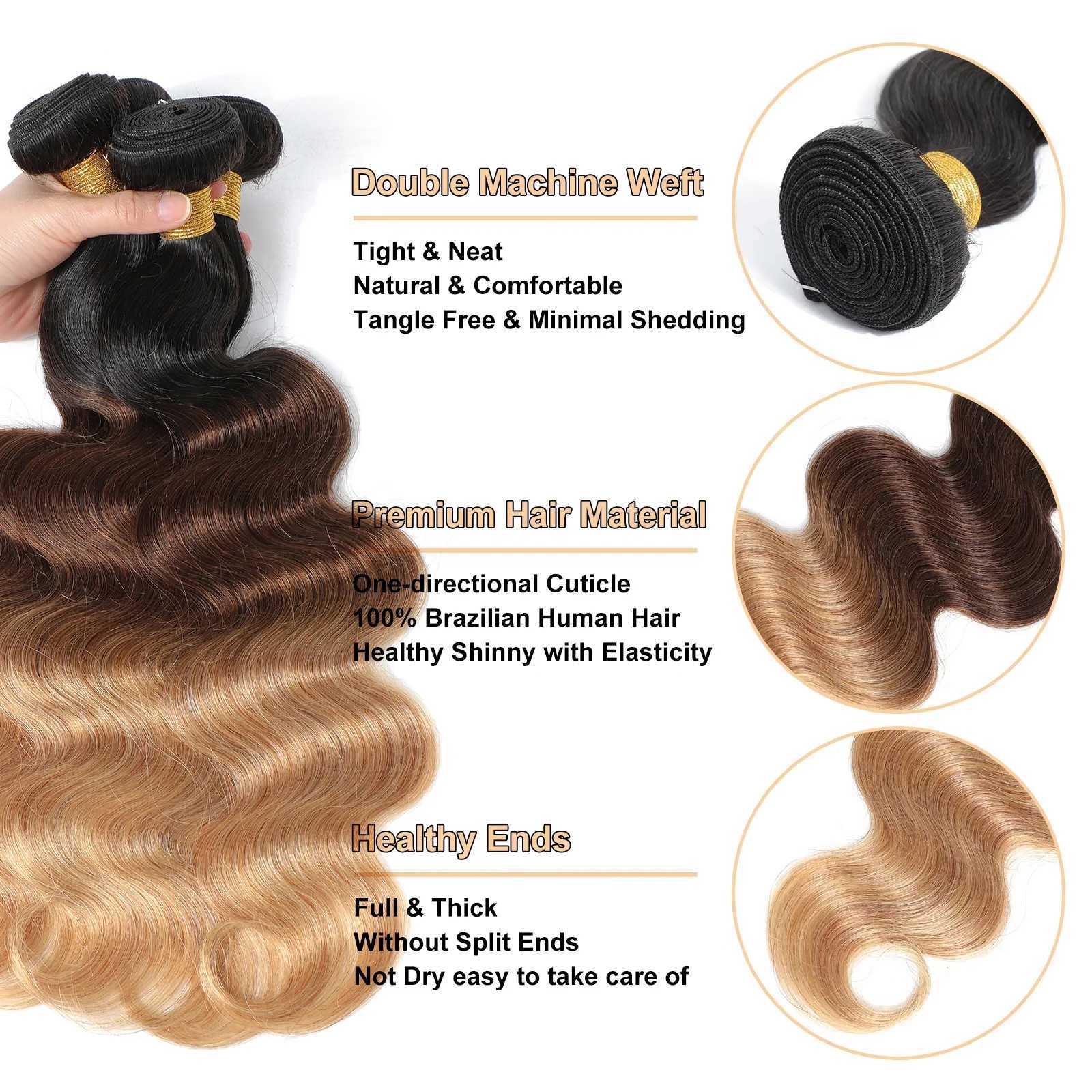 Ombre Color Body Wave Human Hair Bundles with clo Brazilian human hair 1b/4/27 Hair Weave Bundles human Hair ExtensionXJ250120