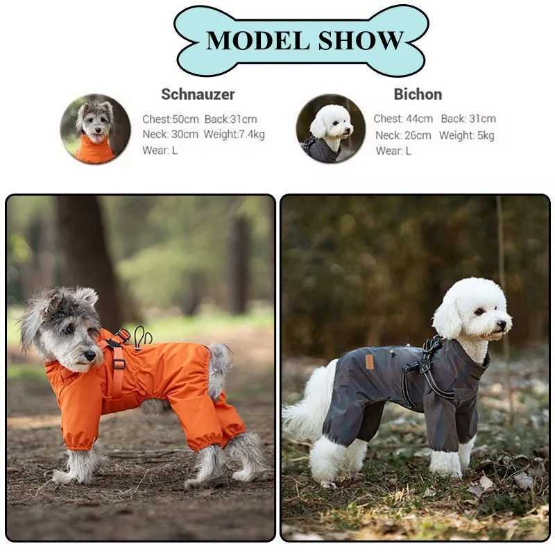 Dog Raincoat With Harness Waterproof Jacket for Small Dogs Adjustable Reflective Dog Rain Overalls Four legged raincoat Pet RainXJ250121