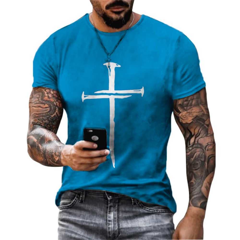 New Jesus Cross 3D Printed Fashion Summer Mens T Shirt Casual Fitness Sports Short Sleeve T-Shirts Baggy Leisure Tees TopsXJ250117