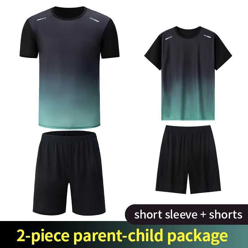 2-Piece Teenagers To Adults Parent-child Quick-drying Short-sleeved Sports Suit Mens Casual Round Neck Shirt Elastic Waist Pants X250129