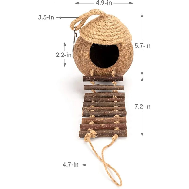 Coconut Birdhouse Hut With Ladder Hemp Rope Roof Natural Material Firm Stable Small Animal Cage Habitat Decoration Pet Supplies 250121