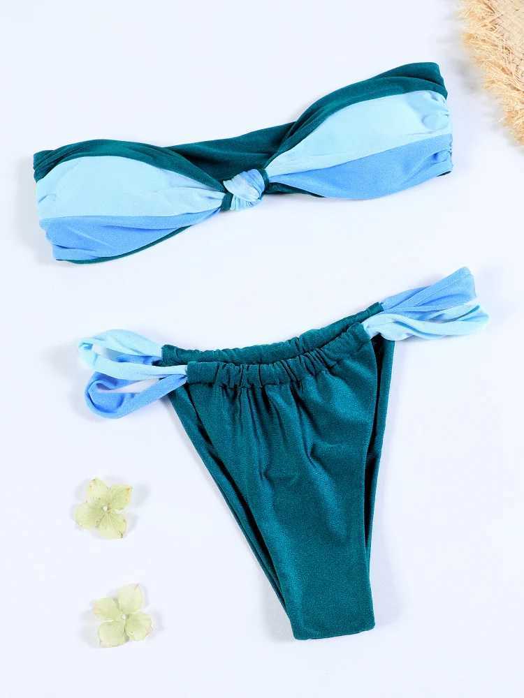 Bandeau Bikini Set Women Two Piece Suit Swimwear 2024 Sexy Bikinis Patchwork Bathing Suit Fe Swimsuit Newest BeachwearXJ250120