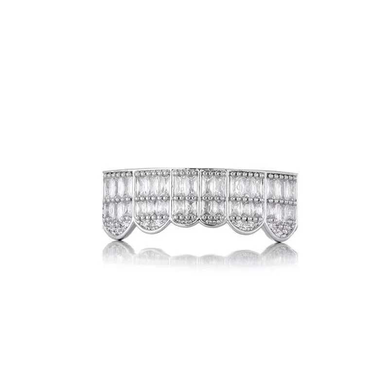 Hip Hop Full CZ Iced Out Teeth Grillz Caps Bling Cubic Zircon Micro Pave Top Bottom Charm Grills Set For Men Women JewelryXJ250114