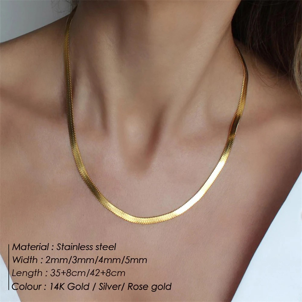 SUNIBI Stainless Steel Snake Chain Necklace for Woman Gifts Choker Herringbone Gold Color Jewelry Wholesale 250114