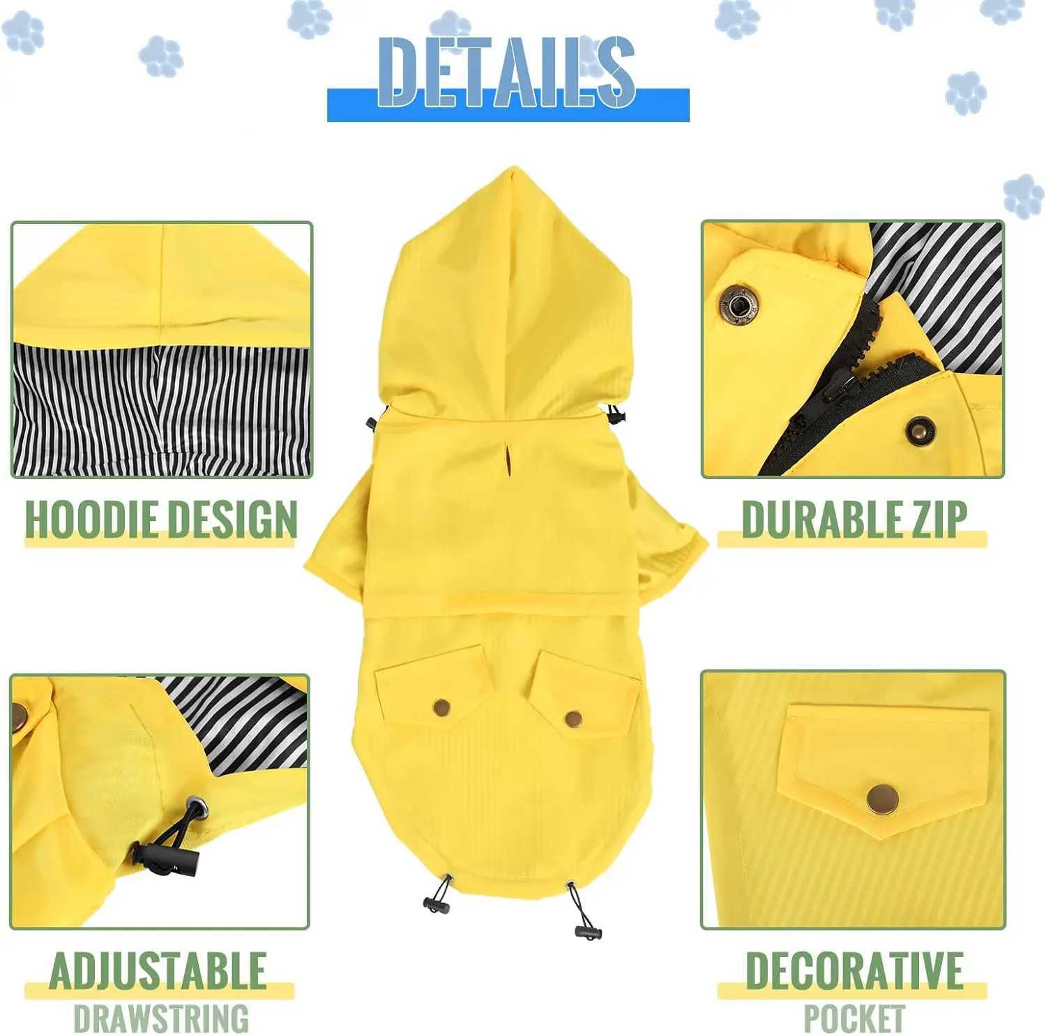 Dog Zip Up Raincoat with Reflective Buttons Pet Jacket WindbreakerDog Raincoat for Large Dogs with Hood S-5XL Large BreedXJ250121