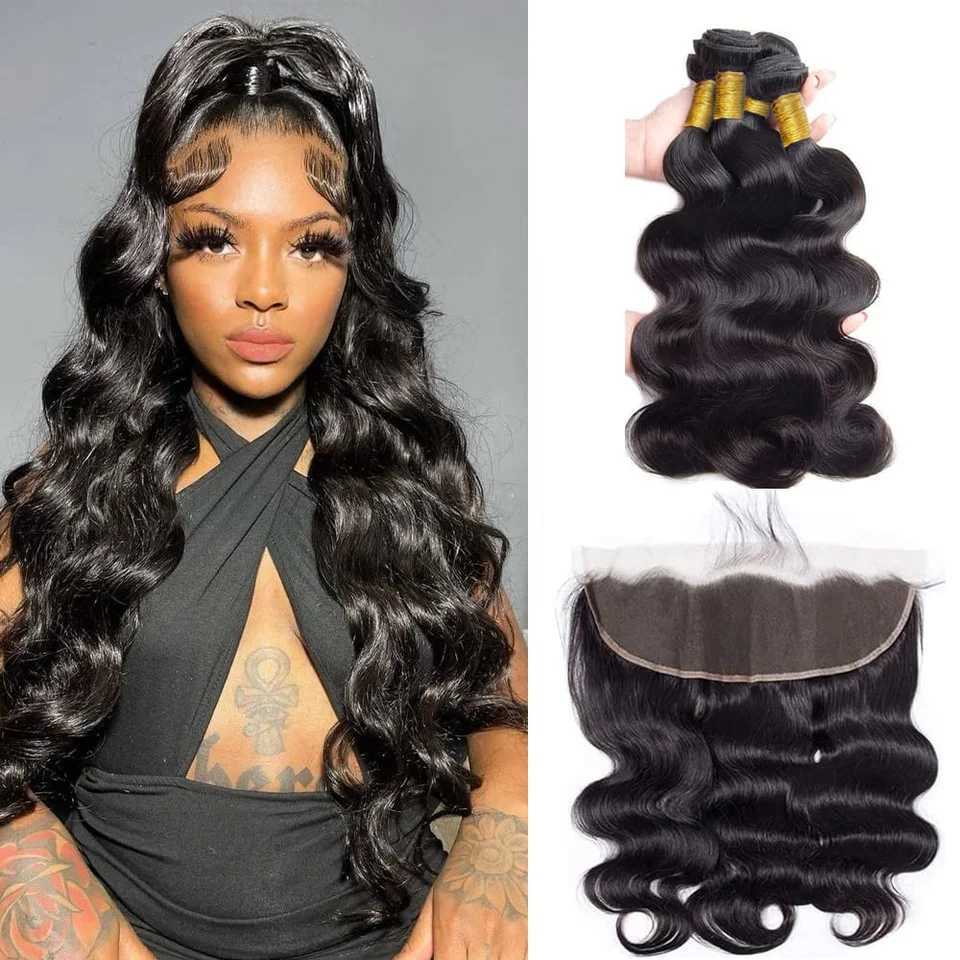 Body Wave Bundles Human Hair with 13x4 HD Lace Frontal 100% Unprcessed Remy Hair Bundles Brazilian Weave 3 Bundles With CloXJ250120
