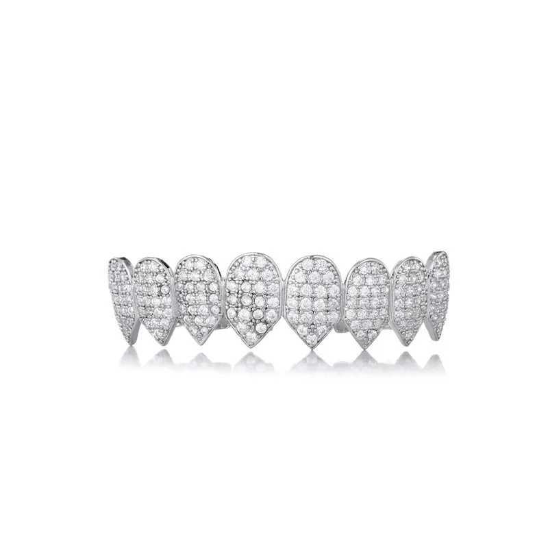 Rock CZ Teeth Grillz Caps Cubic Zircon Iced Out Micro Pave Top Bottom Charm Grills For Men Women Hip Hop Jewelry CosplayXJ250114