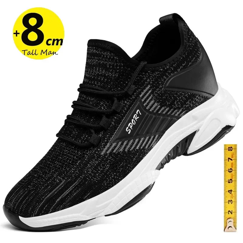 Sneakers men elevator shoes height increase for men breathable casual insole 8cm 6cm optional heels moccasins taller male 250113