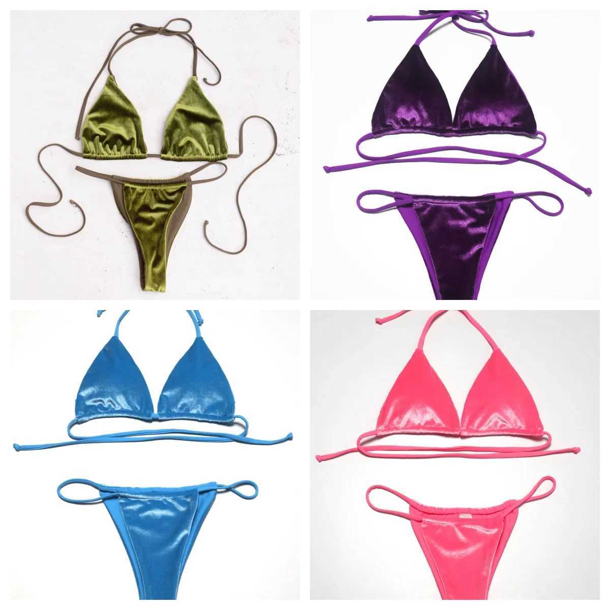 Sexy Velvet Swimsuit for Women Micro Bikini Set Thong Swim Suit 2 Piece Bathing Suit for Ladies Green String Bikini 2022XJ250120