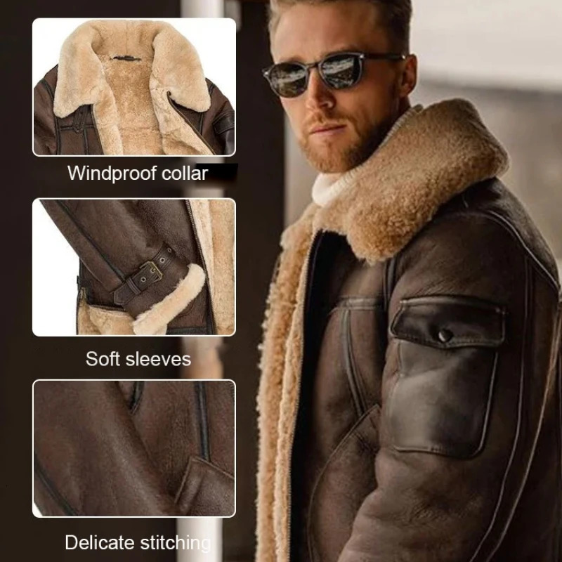 Mens fur allinone jacket midlength coat thickened leather autumn and winter mens coat fur midlength thickened jacket 250120