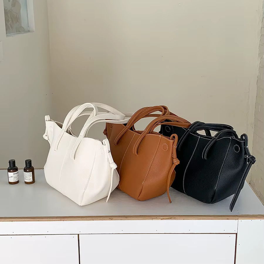 Large Soft PU Leather Handbags Lichee Pattern Shoulder Designer Tote Bags For Women 2024 Quilted Shopper Bucket Bag