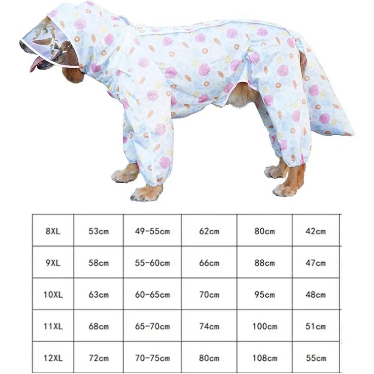 Extra Large Dog Hooded Raincoat with Transparent Brim Breathable 4-Legged Design Cartoon Print for Labrador Golden RetrieverXJ250121