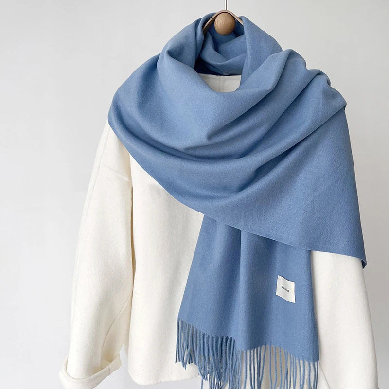Luna Dolphin Women Winter Solid Color Scarf Imitation Cashmere Soft Brown White Warm Knitted Woolen Ins Neck Pashmina Big Shawl 250120