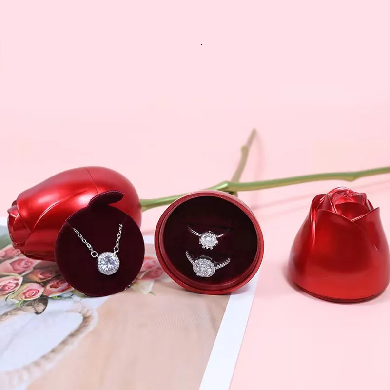 Pink Zircon Heart Bow Pendant Necklace With Rose Flower Gift Box For Wedding Romantic Mothers Day Fashion Jewelry 250117