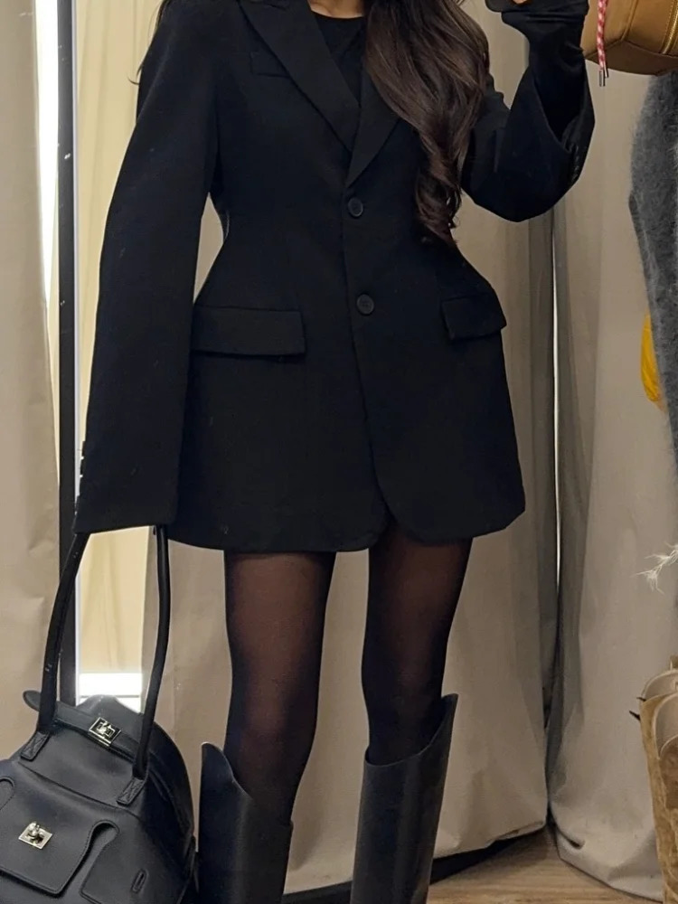 Woman Elegant Slim Fit Lapel Pocket Suit Jacket Fashion Solid Color Single Breasted Long Sleeved 2025 Chic Ladies Outwear 250113