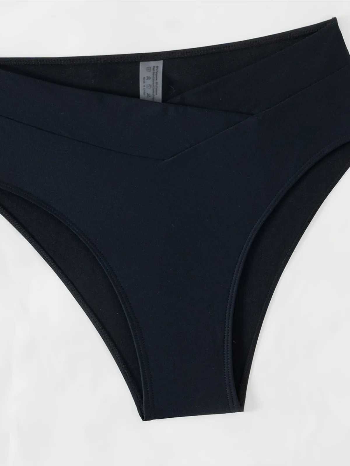 Solid Color Black Two Piece Swimsuit for Women Summer New High Waist Bikini Set Beach Vacation V-neck Backless Swimwear 2024XJ250120