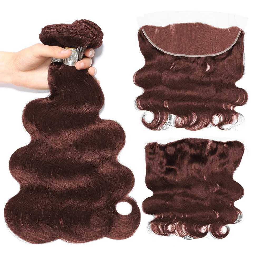 #33 Reddish Brown Colored Body Wave Bundles With Clo Peruvian Remy Hair Weave 3/4 Bundles With 4x4 13x4 Clo and FrontalXJ250120