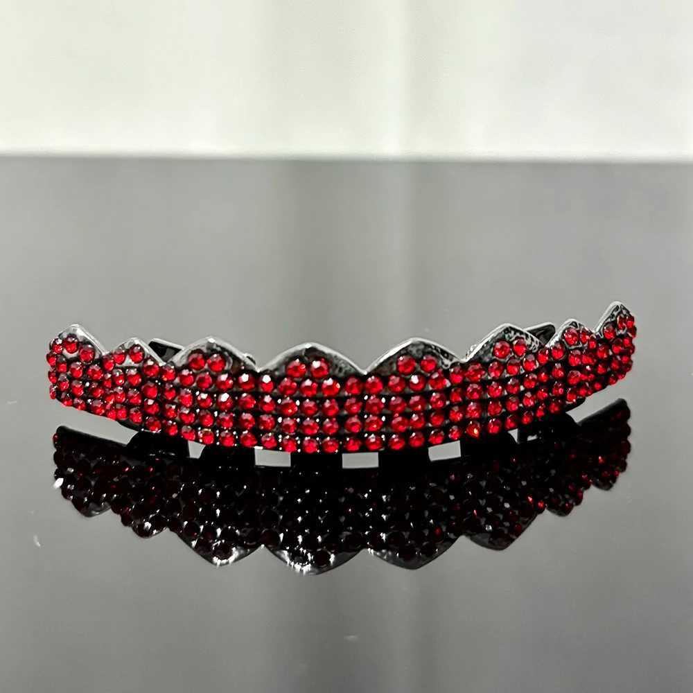 RACHELZ Gothic Style CZ Stone Teeth Grillz Braces Dark Red Zircon Tooth Caps For Women Men Jewelry Christmas Halloween FangsXJ250114