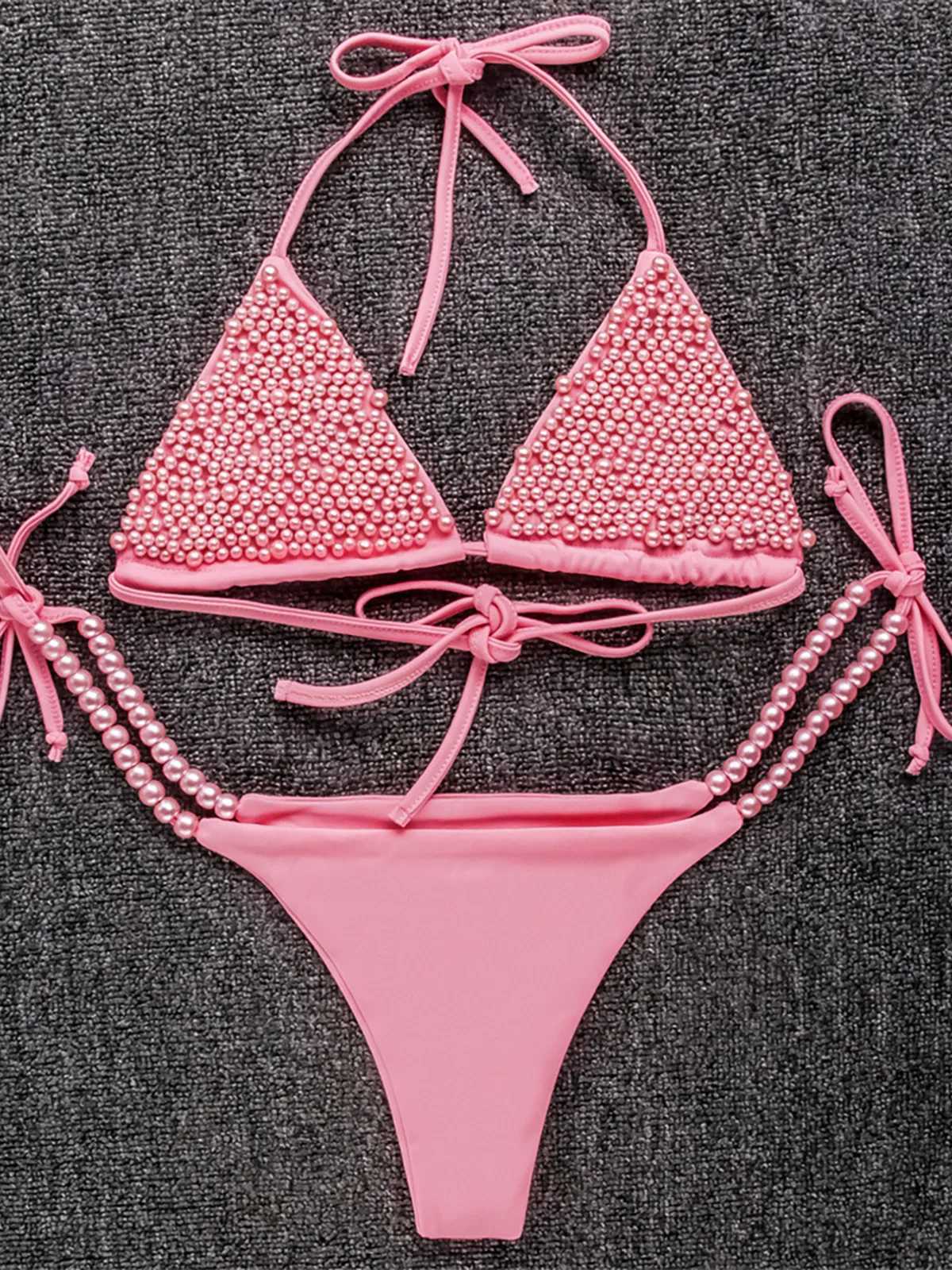 2024 Sexy Luxury Pearls Halter Mini Bikini Fe Swimsuit Women Swimwear Two-pieces Bikini set Bather Bathing Suit Swim K76XJ250120