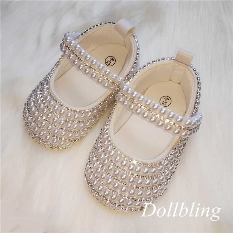 Baby Princess Girl Non white Pearl Ordinary Rhinestone Comfortable Soft Cotton Hook and Loop Toddler Baby Bed Shoes X2503221