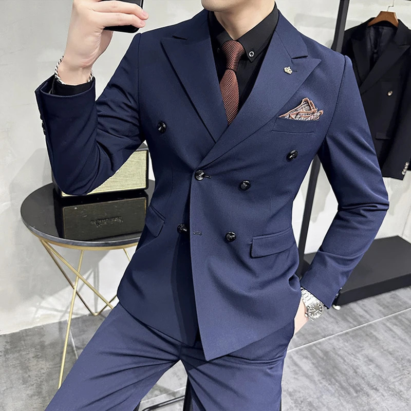 Jackets Pants Grooms Wedding Dress Fashion Mens Double breasted Suit Blazer Trousers Male Formal Business Office 250122