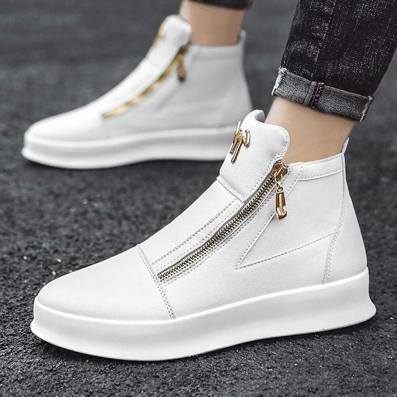 White Leather Boots Personality Metal Mens Shoes Personality Metal Mens Double Zipper Boots Fashion Casual Leather Shoes Male M250121