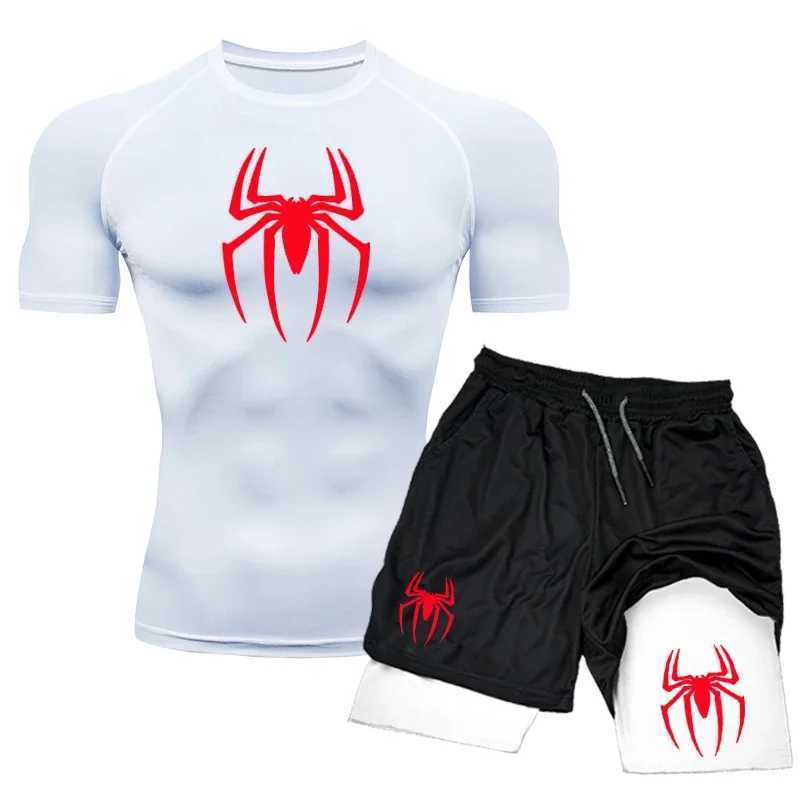 Summer New Compression Shirts Men Fitness Gym Sport Running Shorts+Shirt 2PCS Suit Workout Quick Dry Short Sleeve Sets For Men X250129