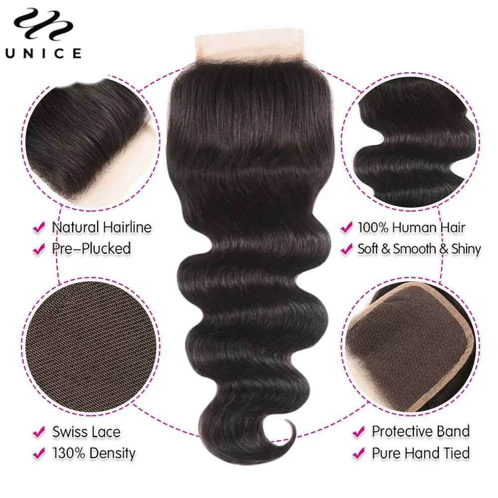 Unice Hair Body Wave Human Hair Bundles With Clo Natural Color 100% Human Hair 3/4 PCS Bundles With 4x4 Inch Lace CloXJ250120