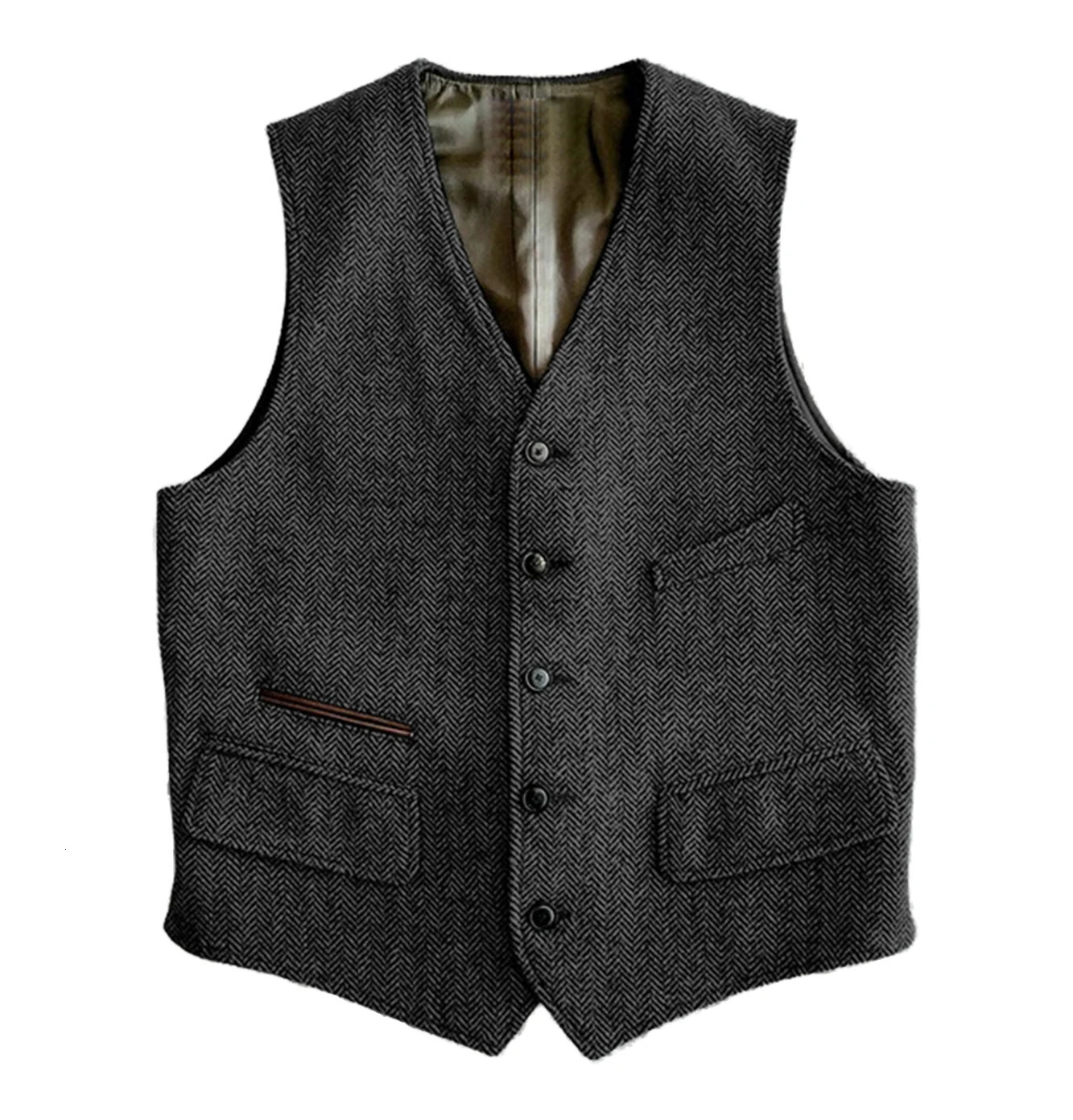 Mens Vest Male Slim Fit Herringbone Fabric Waistcoat Elegant Tweed Vest for Wedding Groomsmen 250108